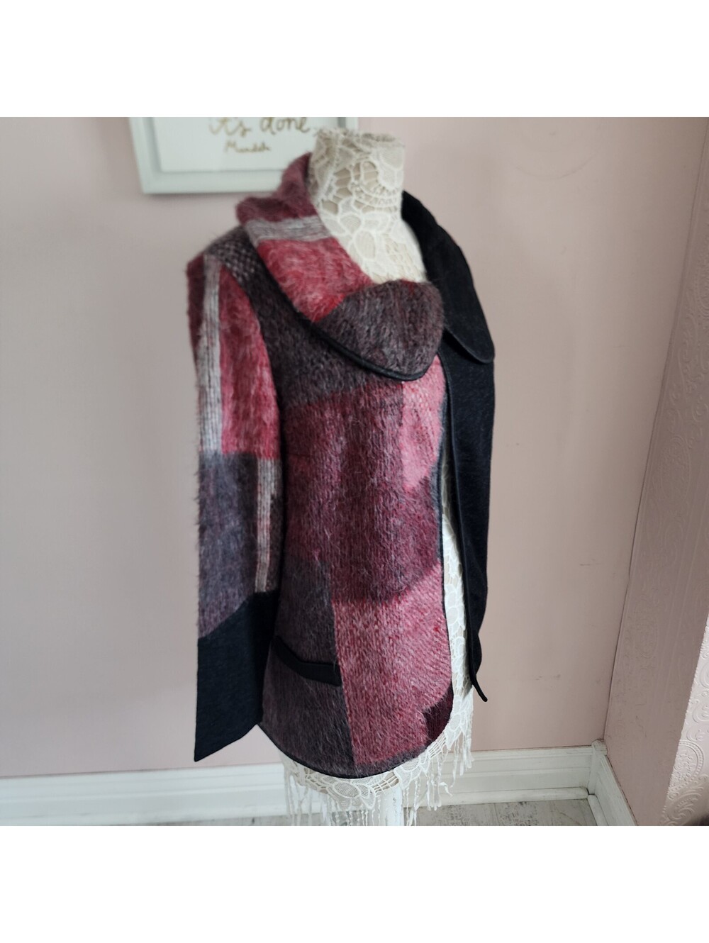 Michael Taylor Burgundy Black Plaid Sweater Jacket Women’s Large